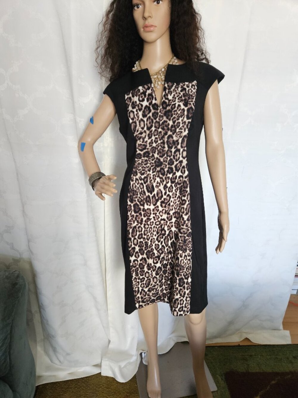 **DressBarn Women's Black Leopard Midi Dress**